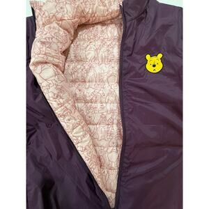 Disney Womens XL Winnie the Pooh Puffer Jacket Reversible Purple Pink  (113)